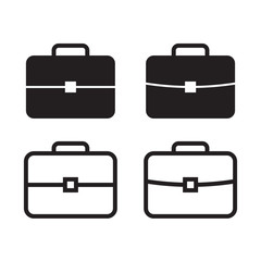 Vector black briefcase icons set on white background