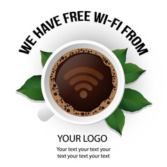 Cup of Fresh Coffee with Internet Wireless Advertisment