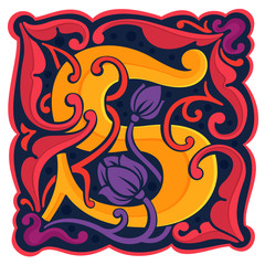 S letter colorful antique gothic initial logo.