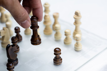 Chess board game, business competitive concept, encounter difficult situation, losing and winning