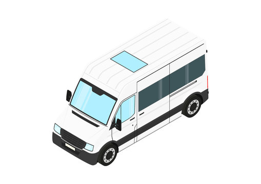 Modern van on a white background. Isometric view. Flat vector.
