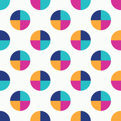 Abstract colorful Quarter circles seamless geometric pattern with polka dot background