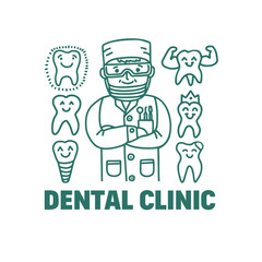 Dentistry Concept with Dentist and Teeth in Doodle Style