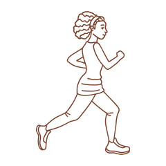 Isolated Running Girl in Hand Drawn Doodle Style