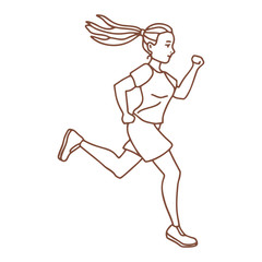 Isolated Running Girl in Hand Drawn Doodle Style