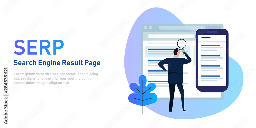 Poster serp search engine result page on screen and mobile device.