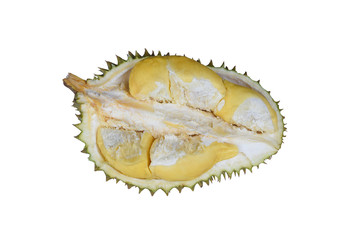 Fresh cut durian isolated on white background.