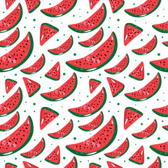 Watermelon seamless pattern. Juicy and colorful illustration on white background. Vector.