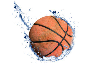 Old basketball Isolated from water spread the background