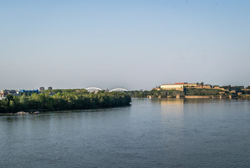 Fototapeta na wymiar Panorama of the Danube River under the Petrovaradin fortress near Novi Sad