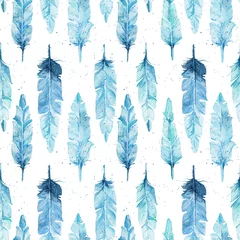  aquarel illustratie blauwe veren naadloos patroon © Yulia Druzenko