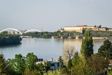 Obraz premium Panorama of the Danube River under the Petrovaradin fortress near Novi Sad