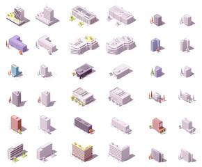 Vector isometric city buildings set