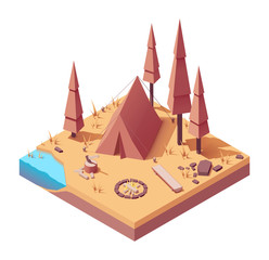 Vector isometric campsite in autumn