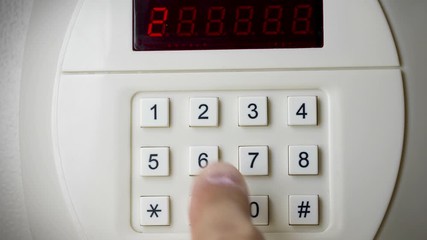 Safe in the hotel closet. Close-up shot.