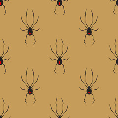 Vector seamless pattern with spiders on beige background