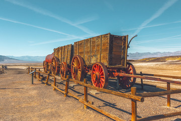 Wagon train at Harmony Borax Works in Death Valley National Park, USA.