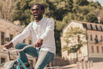 Excited man enjoying the ride stock photo