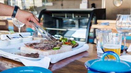 Food being served in a restaurant