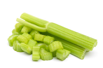 Chopped celery isolated on white background