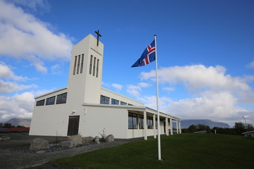 church and iceland flag 아이슬란드 교회