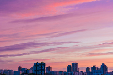 Sunset in the city, sky with clouds