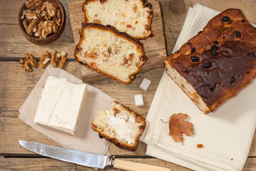 Barmbrack or bairin breac is a traditional Irish sweet yeast bread with grapes and raisins, often eaten with afternoon tea butter and traditionally served on Halloween.
