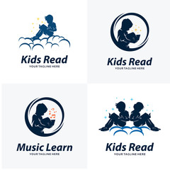 Set of Kids Read Logo Design Templates