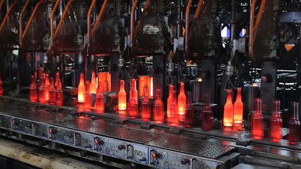 production of glass bottles at the factory