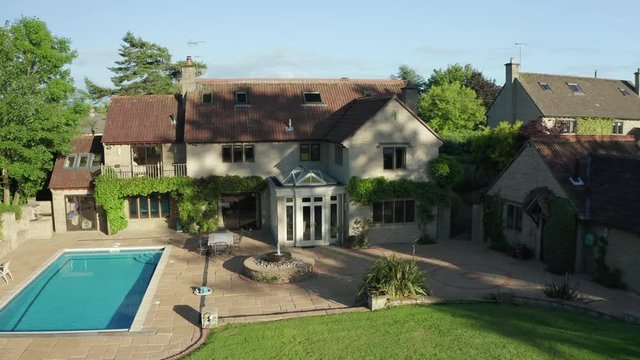 Anticlockwise Orbit of a Countryside Home with Pool at Sunset