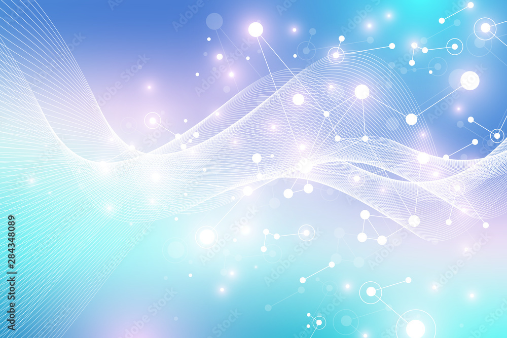 Poster expansion of life. colorful explosion background with connected line and dots, wave flow. visualizat