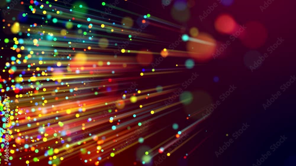 Poster 4k abstract background with multicolor light rays like laser show, with shining bokeh sparkling part