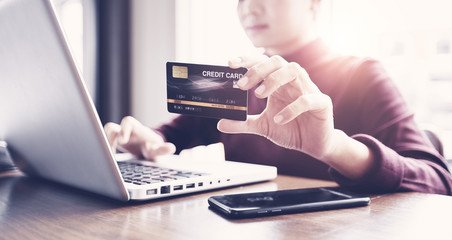 Credit card with shopping online concept