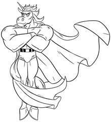Unicorn Superhero Line Art