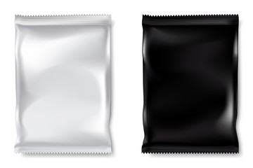 Black and white bags packaging in front view on white background.