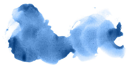 Abstract watercolor background hand-drawn on paper. Volumetric smoke elements. Blue color. For design, web, card, text, decoration, surfaces.