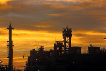 Oil and gas industrial,Oil refinery plant form industry with sunset or Twilight cloudy sky background,Thailand 