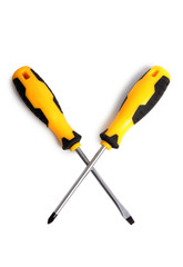 Set of screwdrivers for construction work on a white background