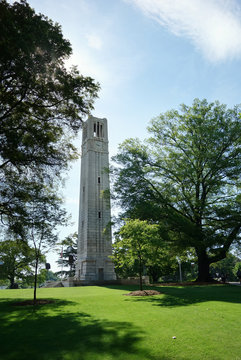 RALEIGH,NC/USA - 4-25-2019: The bell tower on the campus of North Carolina State University in Raleigh