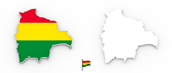3D map of Bolivia white silhouette and flag