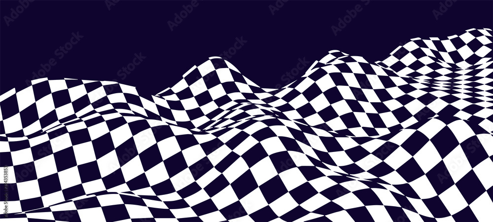 Poster black and white abstract wave. optical illusion. twisted vector illustration.