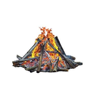 Forest bonfire, isolated on white background.