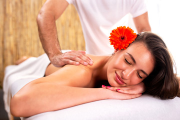 Obraz na płótnie Canvas Happy woman having a massage
