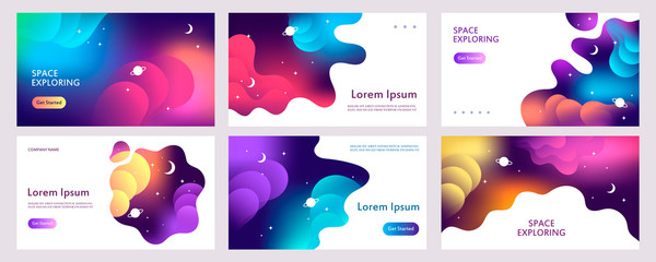 Set of abstract web banners templates. Presentation. Space explore. Horizontal banners. EPS 10 - obrazy, fototapety, plakaty