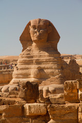 Africa, Egypt, Cairo, Giza Plateau, the Great Sphinx. A mythical creature with the body of a lion and a human head.