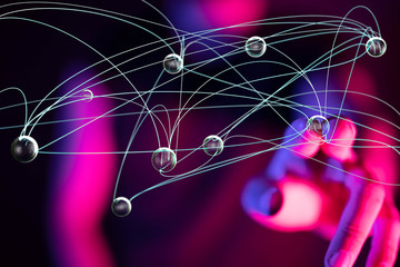 touching global network and data exchanges over the world 3D rendering