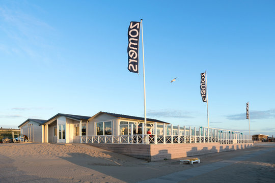KATWIJK AAN ZEE, THE NETHERLANDS - June 16, 2018: Beachclub ZOMERS at the sandy beach of Katwijk aan Zee.