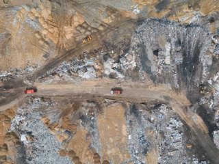 Landfill in a big city. View from the drone