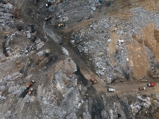 Landfill in a big city. View from the drone