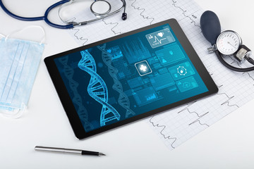Genetic test and biotechnology concept with medical technology devices